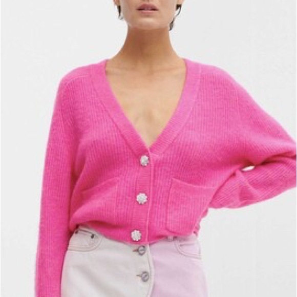 Ganni Pink Wool cardigan w/ crystal buttons (s) - Picture 2 of 5